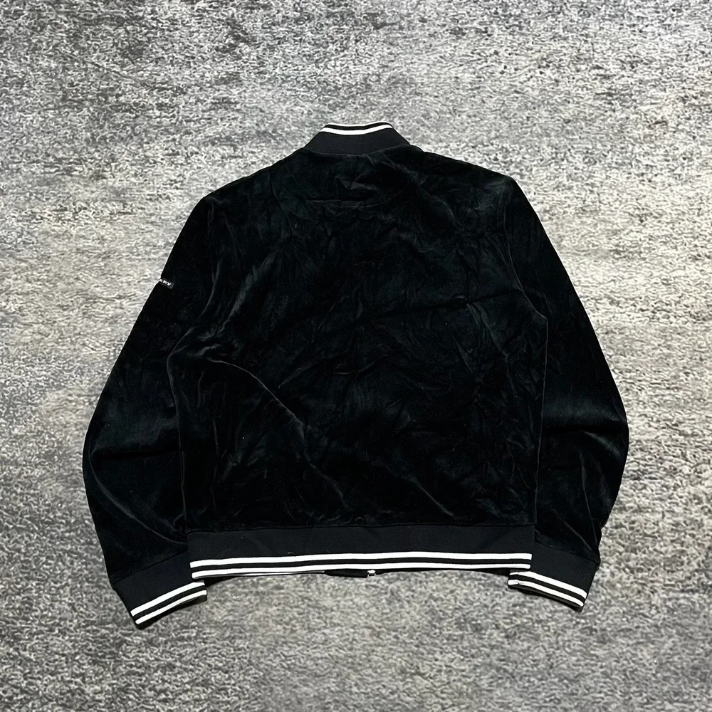 Burberry Golf Striped Bomber Jacket Womens Medium Black Full Zip Velvet Designer